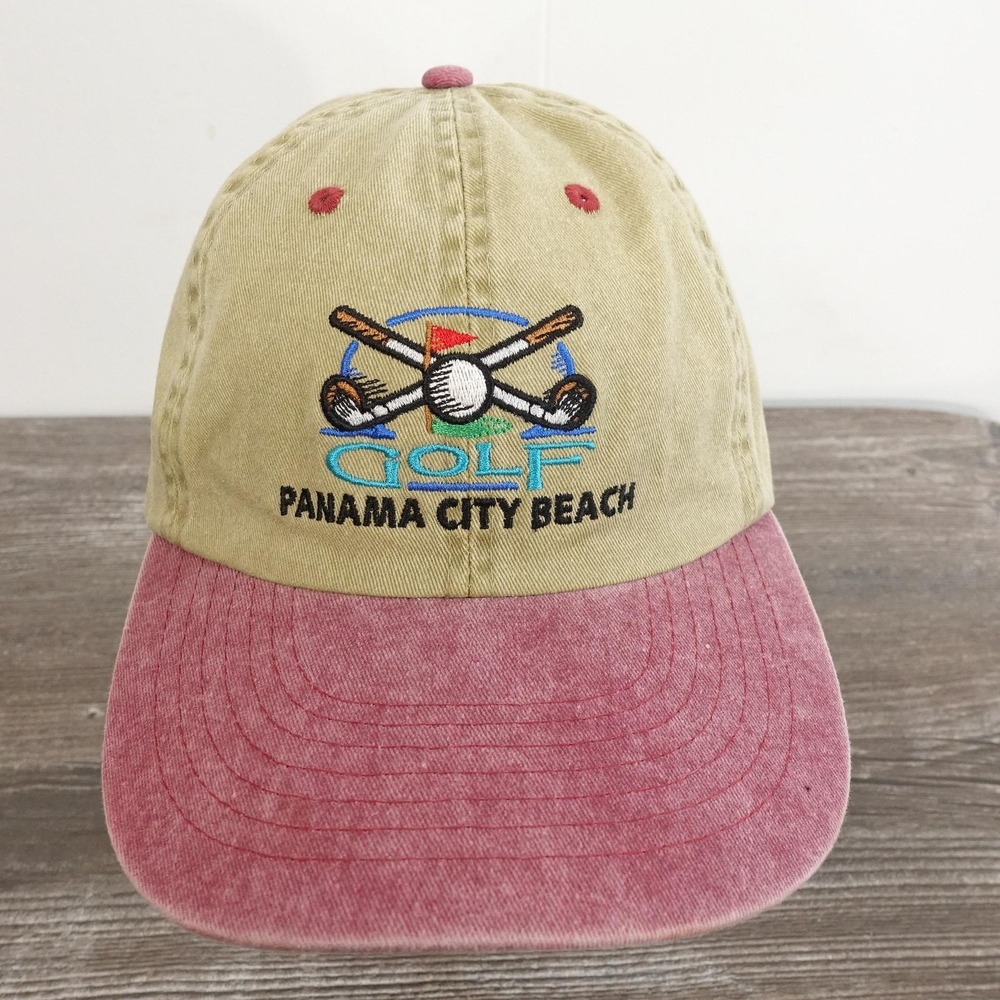 Panama City Beach Golf Hat Cap Strap Back One Size Beige Red Tourist Travel